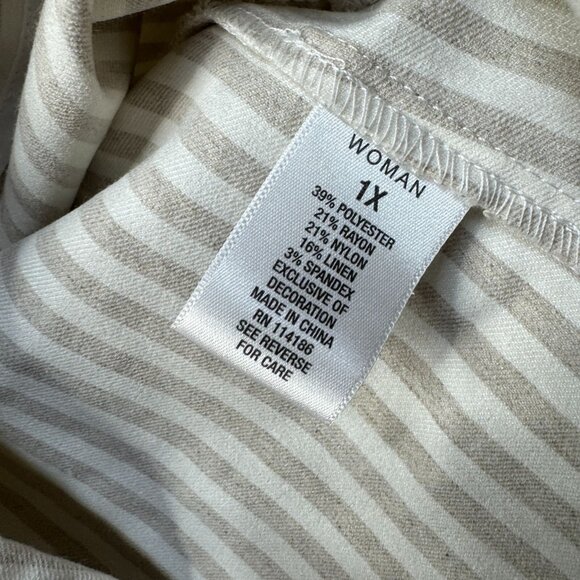 Roz & Ali Blazer Jacket Womens Plus 1X Beige White Striped Crochet Linen Blend - Picture 6 of 9